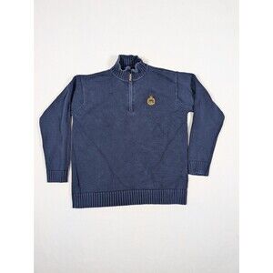 Lauren Ralph Lauren Sweater Mens Medium Navy Blue Crest Quarter Zip Pullover RL